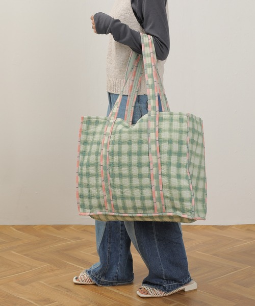 minä perhonen チェック柄トートバッグ mina perhonen 「mina perhonen」 チェック柄ハンドバッグ
