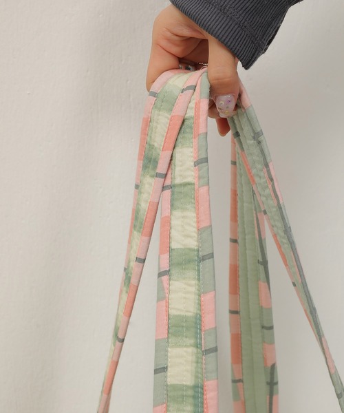 セール】インド キルティング チェック柄 プリントトートバッグ