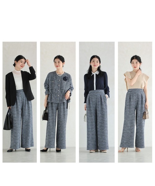 cawaii(カワイイ)の「1日穿いても疲れない。柔らかツイードワイドパンツ(その他パンツ・レディース・ブラック/ブルー・FREE)」の5枚目の写真