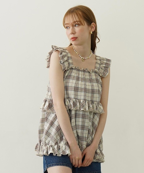 MILKFED.(ミルクフェド)の「PLAID TIERED TOP(Tシャツ/カットソー・レディース・グリーン/オフホワイト/ネイビー・ONE SIZE)」の2枚目の写真