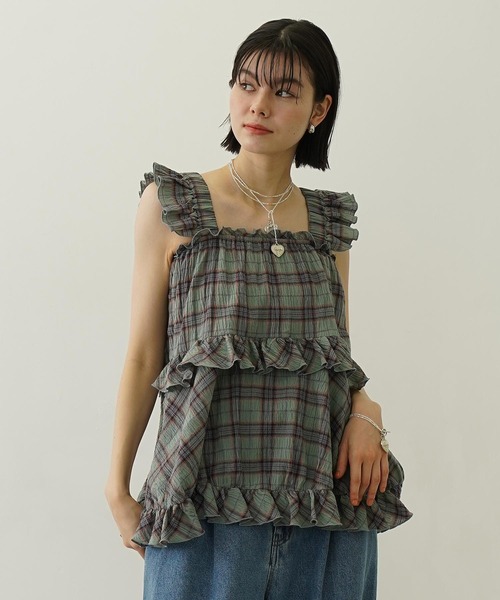 MILKFED.(ミルクフェド)の「PLAID TIERED TOP(Tシャツ/カットソー・レディース・グリーン/オフホワイト/ネイビー・ONE SIZE)」の3枚目の写真