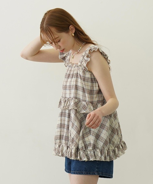 MILKFED.(ミルクフェド)の「PLAID TIERED TOP(Tシャツ/カットソー・レディース・グリーン/オフホワイト/ネイビー・ONE SIZE)」の5枚目の写真