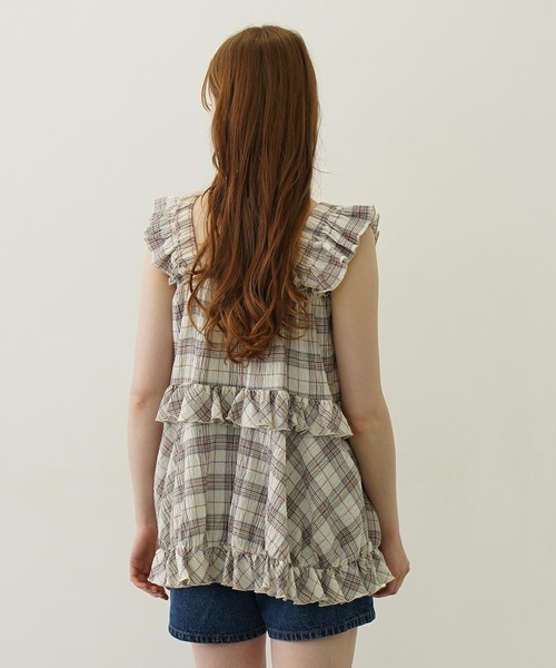MILKFED.(ミルクフェド)の「PLAID TIERED TOP(Tシャツ/カットソー・レディース・グリーン/オフホワイト/ネイビー・ONE SIZE)」の6枚目の写真