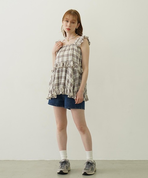 MILKFED.(ミルクフェド)の「PLAID TIERED TOP(Tシャツ/カットソー・レディース・グリーン/オフホワイト/ネイビー・ONE SIZE)」の7枚目の写真