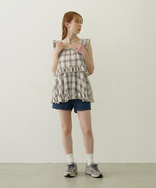 MILKFED.(ミルクフェド)の「PLAID TIERED TOP(Tシャツ/カットソー・レディース・グリーン/オフホワイト/ネイビー・ONE SIZE)」の8枚目の写真