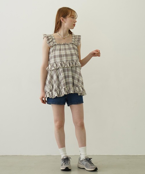 MILKFED.(ミルクフェド)の「PLAID TIERED TOP(Tシャツ/カットソー・レディース・グリーン/オフホワイト/ネイビー・ONE SIZE)」の11枚目の写真