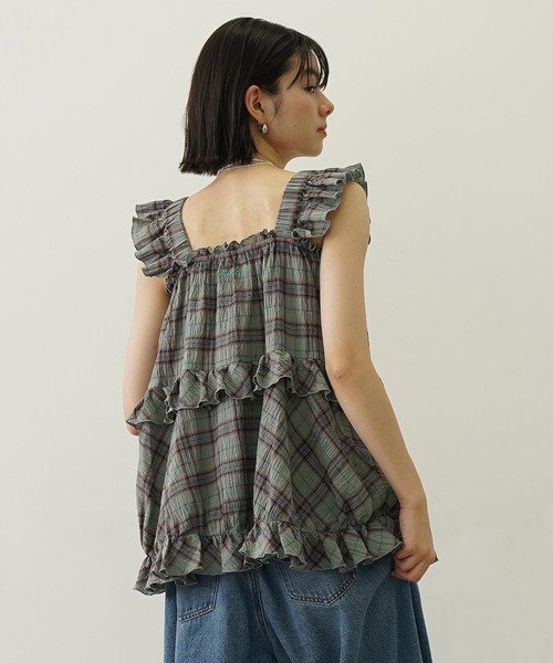 MILKFED.(ミルクフェド)の「PLAID TIERED TOP(Tシャツ/カットソー・レディース・グリーン/オフホワイト/ネイビー・ONE SIZE)」の20枚目の写真