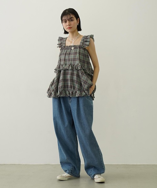 MILKFED.(ミルクフェド)の「PLAID TIERED TOP(Tシャツ/カットソー・レディース・グリーン/オフホワイト/ネイビー・ONE SIZE)」の21枚目の写真