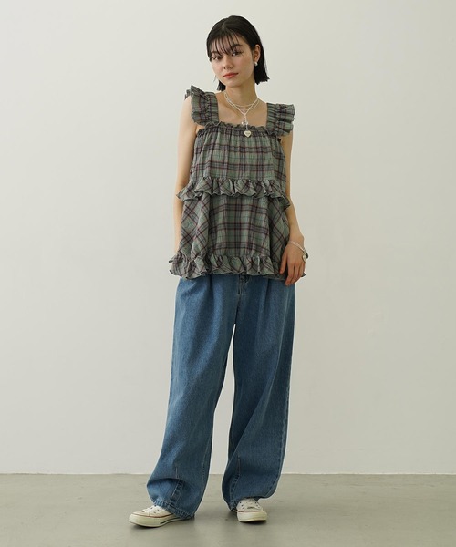 MILKFED.(ミルクフェド)の「PLAID TIERED TOP(Tシャツ/カットソー・レディース・グリーン/オフホワイト/ネイビー・ONE SIZE)」の22枚目の写真
