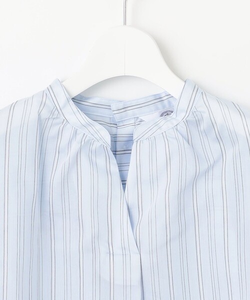 J.PRESS(ジェイプレス)の「【洗える】ランダムストライプ スタンドカラー ブラウス(シャツ/ブラウス・レディース・ピンク系1/サックスブルー系1/ホワイト系1・9/11)」の17枚目の写真