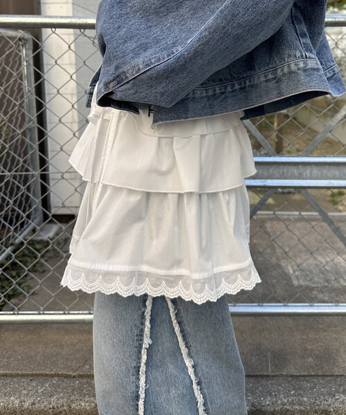 w closet（ダブルクローゼット）の「フリルラップスカート（スカート・レディース・オフホワイト/ブラック・FREE）」の5枚目の写真