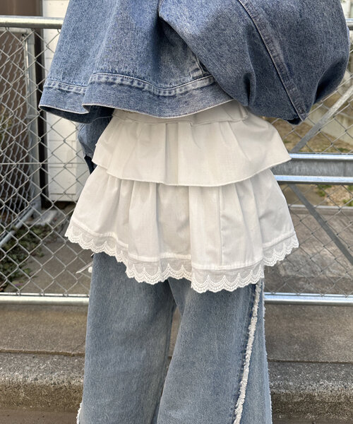 w closet（ダブルクローゼット）の「フリルラップスカート（スカート・レディース・オフホワイト/ブラック・FREE）」の6枚目の写真