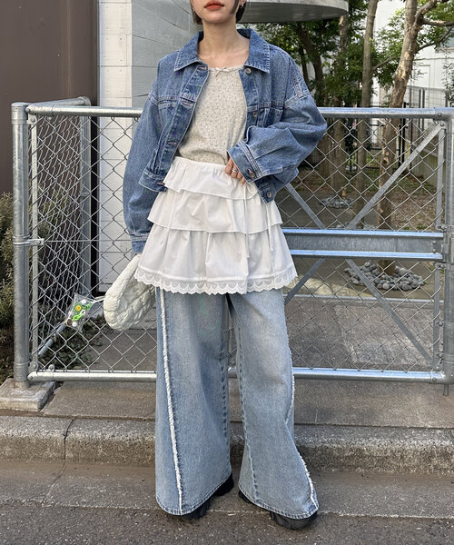 w closet（ダブルクローゼット）の「フリルラップスカート（スカート・レディース・オフホワイト/ブラック・FREE）」の8枚目の写真