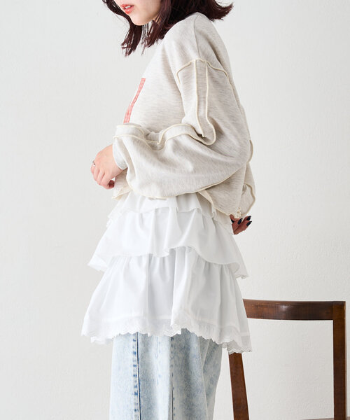 w closet（ダブルクローゼット）の「フリルラップスカート（スカート・レディース・オフホワイト/ブラック・FREE）」の10枚目の写真