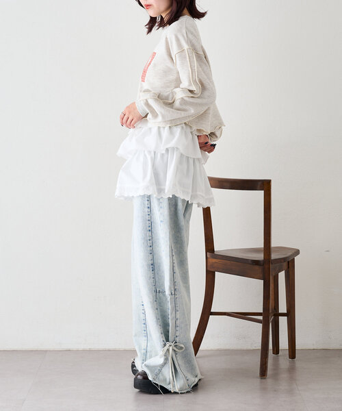 w closet（ダブルクローゼット）の「フリルラップスカート（スカート・レディース・オフホワイト/ブラック・FREE）」の16枚目の写真