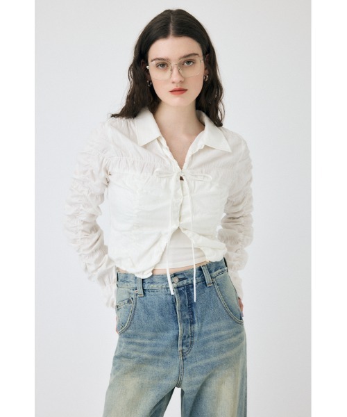 MOUSSY（マウジー）の「FRONT TIE シャーリングシャツ（シャツ/ブラウス・レディース・ホワイト/ブラック/ライトブルー・FREE）」の2枚目の写真