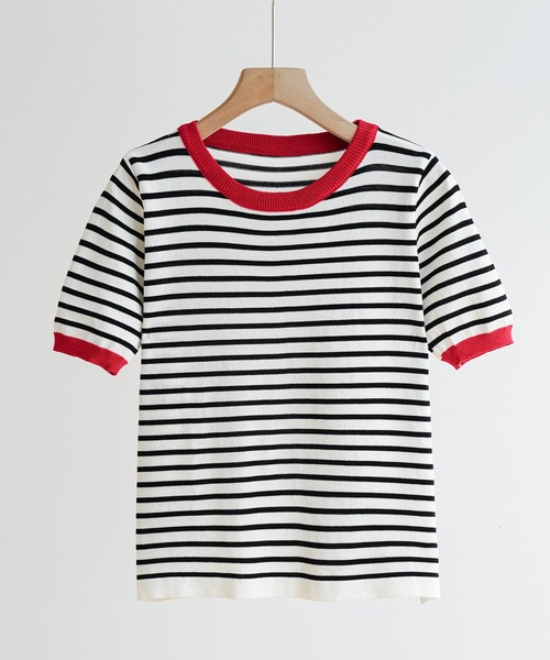 maison de LATIR(メゾンドラティール)の「配色が映える。大人カジュアルなボーダーニットトップス。(Tシャツ/カットソー・レディース・ブラック/グリーン/レッド/イエロー・ONESIZE)」の17枚目の写真