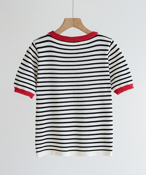 maison de LATIR(メゾンドラティール)の「配色が映える。大人カジュアルなボーダーニットトップス。(Tシャツ/カットソー・レディース・ブラック/グリーン/レッド/イエロー・ONESIZE)」の18枚目の写真
