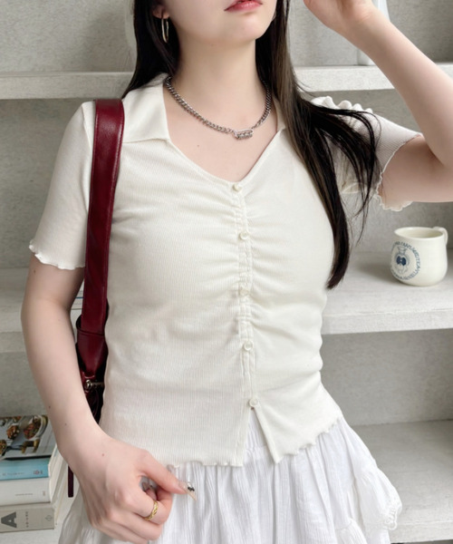 新品未使用 d.i.a. 袖付き カットソー ギャル セール】 【汗じみ防止/洗える】ギャザーディテール カットソー