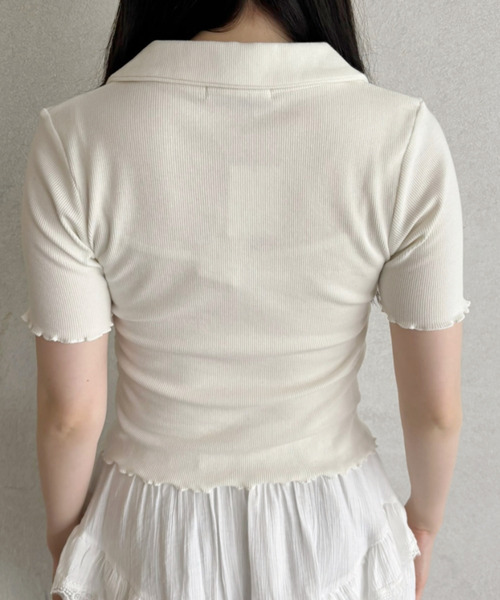 Ada.(エイダ)の「襟付き フロントボタン ギャザー デザイン トップス(Tシャツ/カットソー・レディース・ブラック/ホワイト・FREE)」の10枚目の写真
