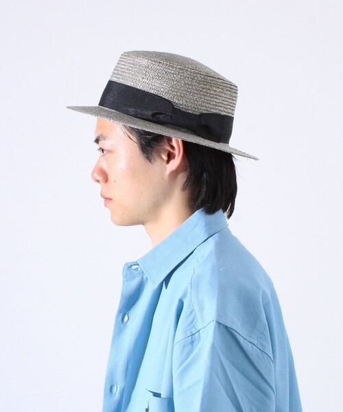 GLOSTER（グロスター）の「【GLOSTER/グロスター】STRAW BOATER HAT ストローハット 麦わら カンカン帽（ハット・メンズ・チャコールグレー/ブラック/ベージュ/アイボリー・FREE）」の14枚目の写真