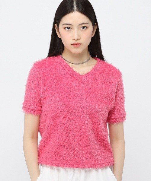 3.3 Field Trip (3.3フィールドトリップ)の「3.3Field Trip/フェザーVネック半袖(Tシャツ/カットソー・レディース・イエロー/ピンク/ブラック・FREE)」の3枚目の写真