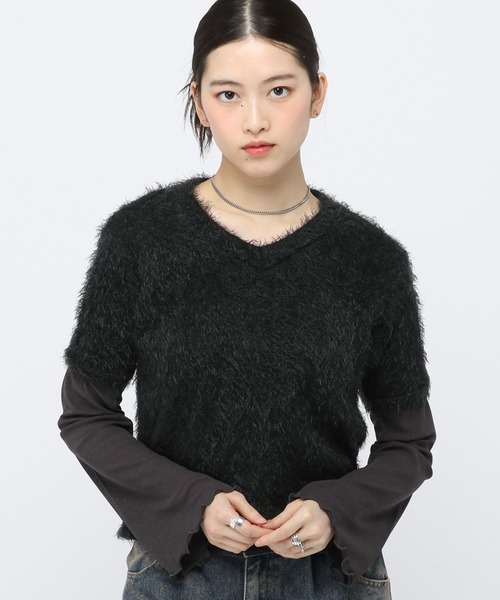 3.3 Field Trip (3.3フィールドトリップ)の「3.3Field Trip/フェザーVネック半袖(Tシャツ/カットソー・レディース・イエロー/ピンク/ブラック・FREE)」の17枚目の写真