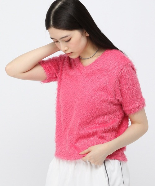 3.3 Field Trip (3.3フィールドトリップ)の「3.3Field Trip/フェザーVネック半袖(Tシャツ/カットソー・レディース・イエロー/ピンク/ブラック・FREE)」の8枚目の写真