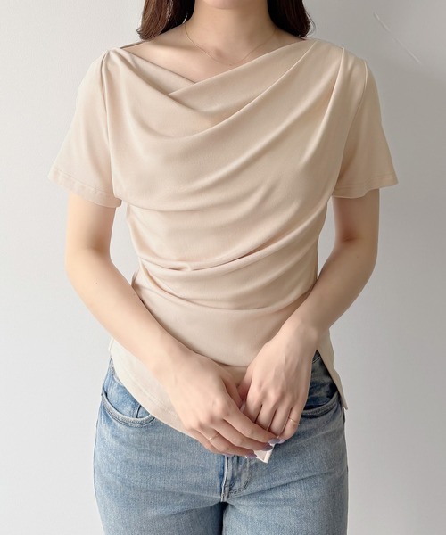 セール】(薄手)裾デザインドレープカットソー（Tシャツ