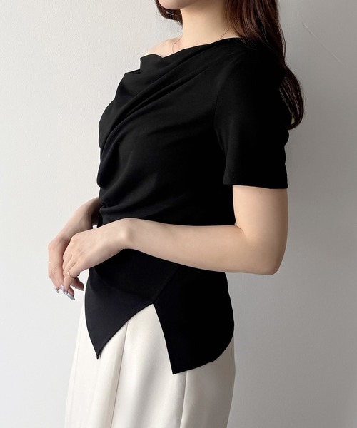 セール】(薄手)裾デザインドレープカットソー（Tシャツ