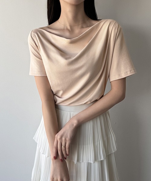 セール】(薄手)裾デザインドレープカットソー（Tシャツ/カットソー