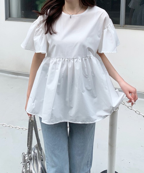 Teem Store(チームストア)の「バルーン袖ティアード半袖ブラウス(シャツ/ブラウス・レディース・ブルー/ブラック/アイボリー/ホワイト・M/L)」の2枚目の写真