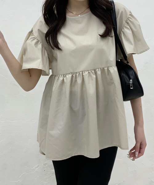 Teem Store(チームストア)の「バルーン袖ティアード半袖ブラウス(シャツ/ブラウス・レディース・ブルー/ブラック/アイボリー/ホワイト・M/L)」の3枚目の写真