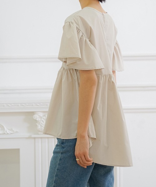 Teem Store(チームストア)の「バルーン袖ティアード半袖ブラウス(シャツ/ブラウス・レディース・ブルー/ブラック/アイボリー/ホワイト・M/L)」の15枚目の写真