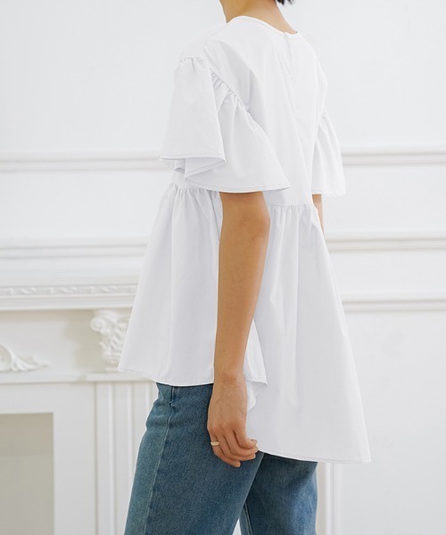 Teem Store(チームストア)の「バルーン袖ティアード半袖ブラウス(シャツ/ブラウス・レディース・ブルー/ブラック/アイボリー/ホワイト・M/L)」の6枚目の写真