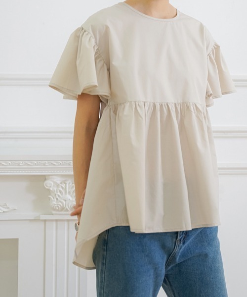 Teem Store(チームストア)の「バルーン袖ティアード半袖ブラウス(シャツ/ブラウス・レディース・ブルー/ブラック/アイボリー/ホワイト・M/L)」の11枚目の写真