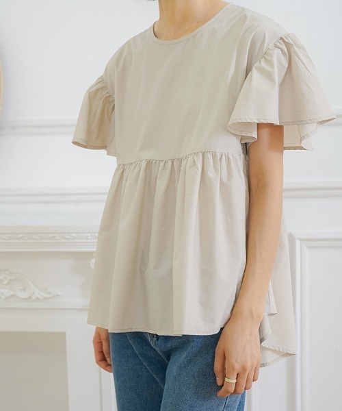 Teem Store(チームストア)の「バルーン袖ティアード半袖ブラウス(シャツ/ブラウス・レディース・ブルー/ブラック/アイボリー/ホワイト・M/L)」の12枚目の写真