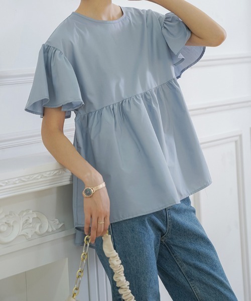 Teem Store(チームストア)の「バルーン袖ティアード半袖ブラウス(シャツ/ブラウス・レディース・ブルー/ブラック/アイボリー/ホワイト・M/L)」の22枚目の写真