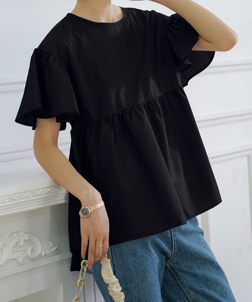 Teem Store(チームストア)の「バルーン袖ティアード半袖ブラウス(シャツ/ブラウス・レディース・ブルー/ブラック/アイボリー/ホワイト・M/L)」の16枚目の写真