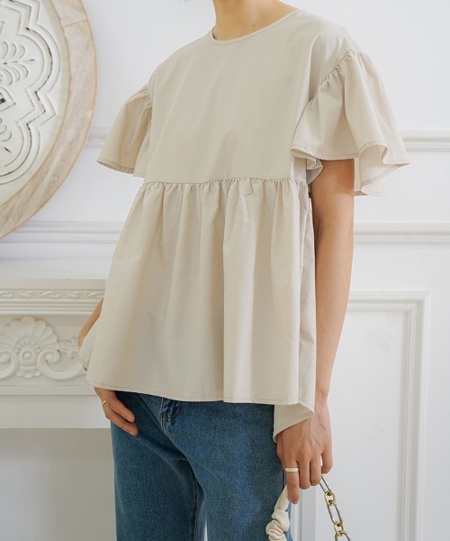 Teem Store(チームストア)の「バルーン袖ティアード半袖ブラウス(シャツ/ブラウス・レディース・ブルー/ブラック/アイボリー/ホワイト・M/L)」の13枚目の写真