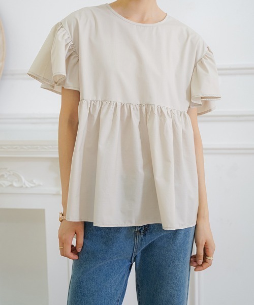 Teem Store(チームストア)の「バルーン袖ティアード半袖ブラウス(シャツ/ブラウス・レディース・ブルー/ブラック/アイボリー/ホワイト・M/L)」の14枚目の写真
