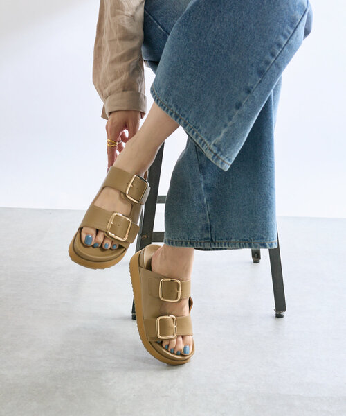 RIVE DROITE(リヴドロワ)の「【R.good(アールドットグッド)】Wバックルサンダル(サンダル・レディース・ブラック/ベージュ・SMALL/MEDIUM/LARGE)」の1枚目の写真