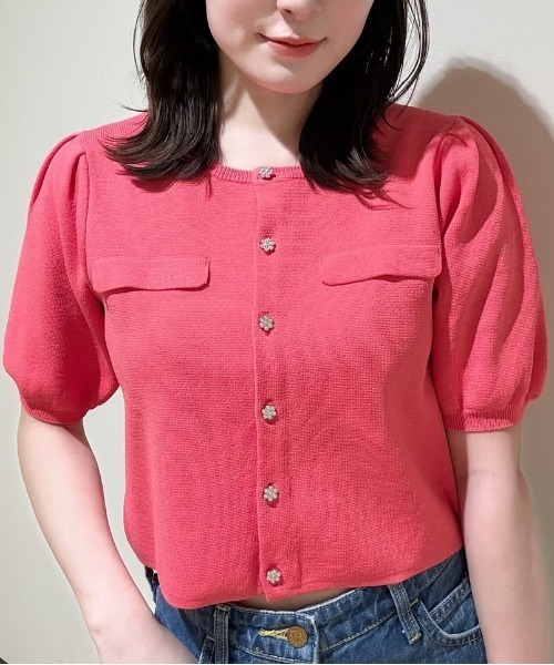 31 Sons de mode（トランテアン　ソン　ドゥ　モード）の「ビジューカーディガン（カーディガン/ボレロ・レディース・ピンク/オフホワイト/ブルー/ブラック・フリー）」の4枚目の写真