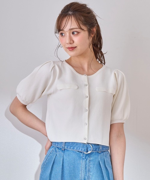 31 Sons de mode（トランテアン　ソン　ドゥ　モード）の「ビジューカーディガン（カーディガン/ボレロ・レディース・ピンク/オフホワイト/ブルー/ブラック・フリー）」の7枚目の写真