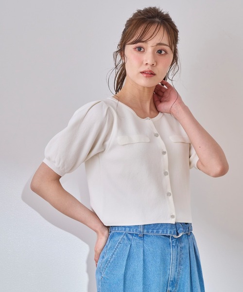 31 Sons de mode（トランテアン　ソン　ドゥ　モード）の「ビジューカーディガン（カーディガン/ボレロ・レディース・ピンク/オフホワイト/ブルー/ブラック・フリー）」の8枚目の写真