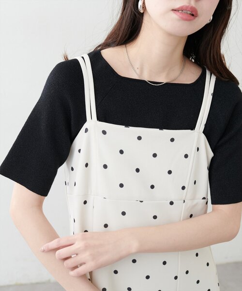 natural couture(ナチュラルクチュール)の「【WEB限定】スクエアネックリブ半袖ニット(ニット/セーター・レディース・ピンク/イエロー/サックスブルー/ブラック/オフホワイト・FREE)」の3枚目の写真