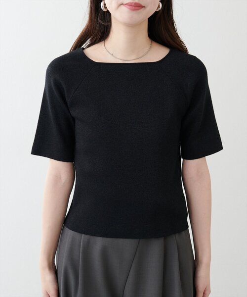 natural couture(ナチュラルクチュール)の「【WEB限定】スクエアネックリブ半袖ニット(ニット/セーター・レディース・ピンク/イエロー/サックスブルー/ブラック/オフホワイト・FREE)」の20枚目の写真