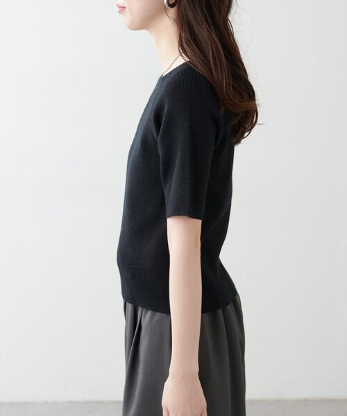 natural couture(ナチュラルクチュール)の「【WEB限定】スクエアネックリブ半袖ニット(ニット/セーター・レディース・ピンク/イエロー/サックスブルー/ブラック/オフホワイト・FREE)」の21枚目の写真