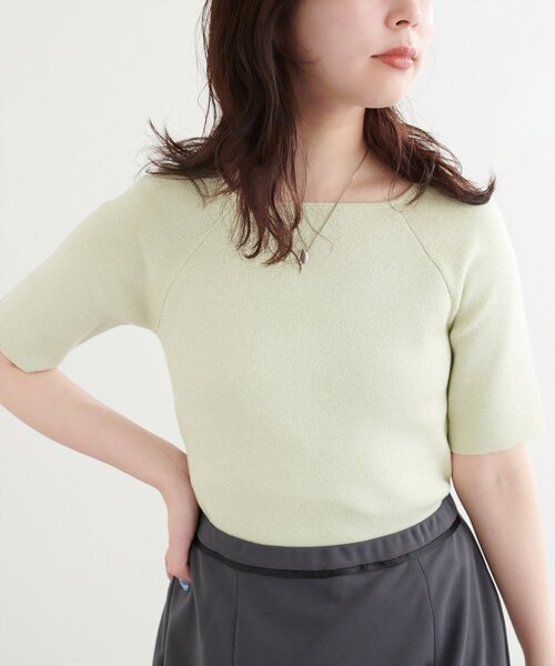 natural couture(ナチュラルクチュール)の「【WEB限定】スクエアネックリブ半袖ニット(ニット/セーター・レディース・ピンク/イエロー/サックスブルー/ブラック/オフホワイト・FREE)」の11枚目の写真