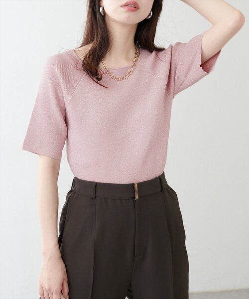 natural couture(ナチュラルクチュール)の「【WEB限定】スクエアネックリブ半袖ニット(ニット/セーター・レディース・ピンク/イエロー/サックスブルー/ブラック/オフホワイト・FREE)」の15枚目の写真